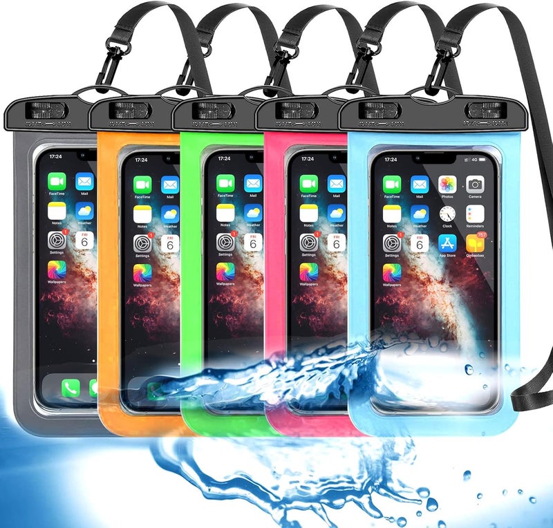 Famoby 5 Pack Universal Waterproof Phone Pouch, Large Phone Dry Bag Waterproof Case for Apple iPhone 16 15 14 13 12 11 Pro Max XS Max XR X 8 7 6 Plus SE, Samsung S25 Ultra,Note,Up to 7.5" - Image 1